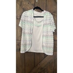 Alfred Dunner Pastel‎ Lace Cardigan Top Set Embellished Neckline M